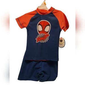 Marvel Spider-Man Toddler Boy UPF 50+ Rash Guard & Swim Trunks Outfit Set 3T